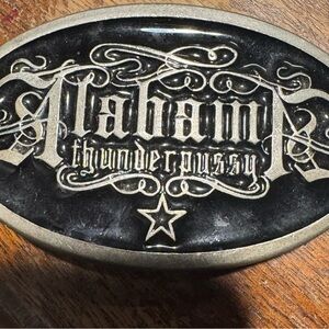 Vintage Alabama Thunder Black and Silver Belt Buckle